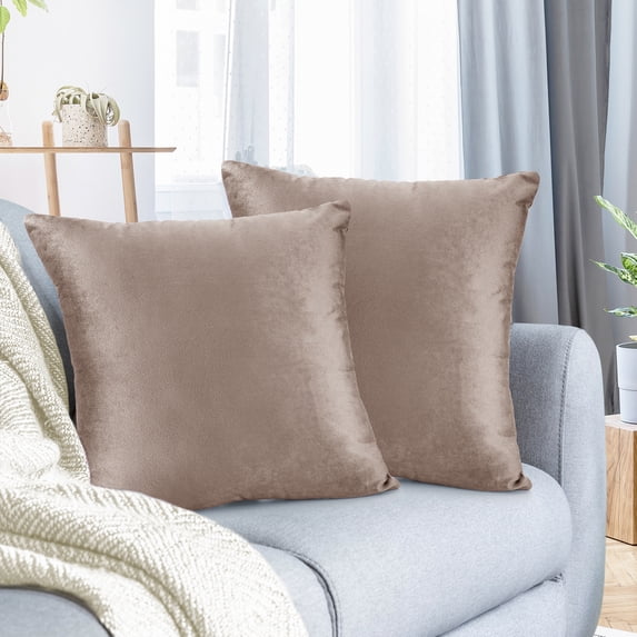 Nestl Velvet Throw Pillow Covers Solid Square Soft Decorative Pillow Cover for Sofa, 16" x 16", Taupe, Pack of 2