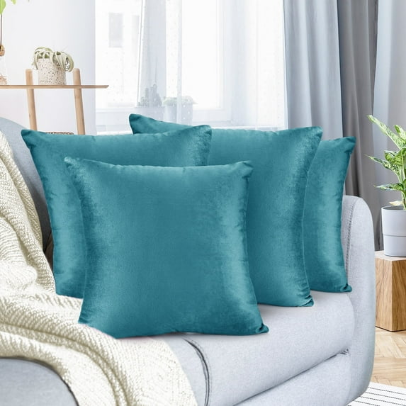 Nestl Velvet Throw Pillow Covers Solid Square Soft Decorative Pillow Cover for Sofa, 16" x 16", Teal, Pack of 4
