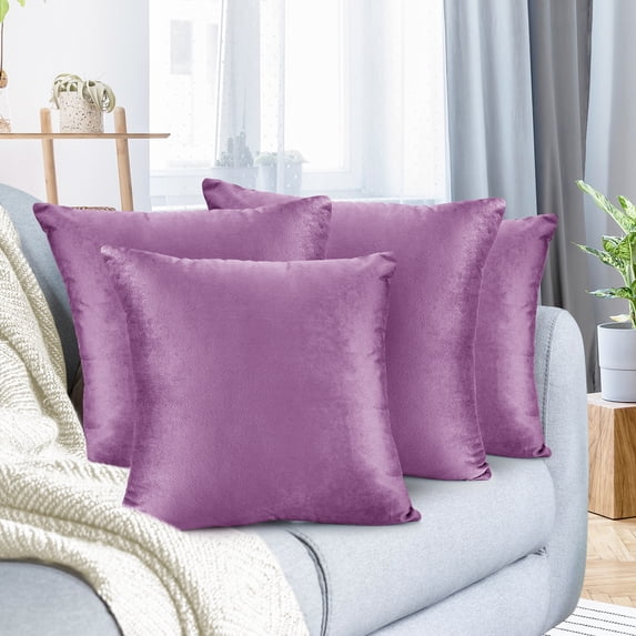 Nestl Velvet Throw Pillow Covers Solid Square Soft Decorative Pillow Cover for Sofa, 18" x 18", Lavender Dream, Pack of 4