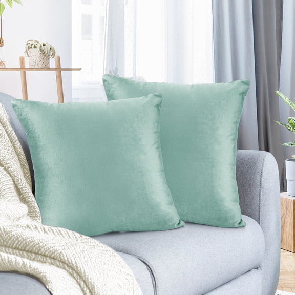 Nestl Velvet Throw Pillow Covers Solid Square Soft Decorative Pillow Cover for Sofa, 18" x 18", Mint, Pack of 2
