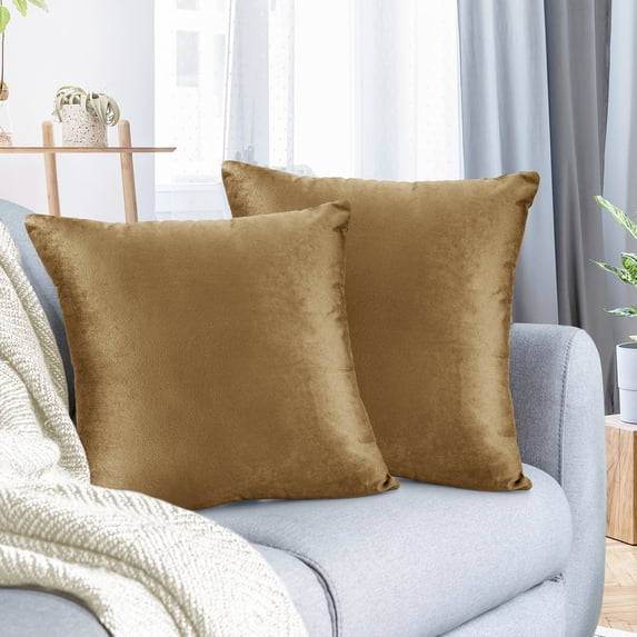 Nestl Velvet Throw Pillow Covers Solid Square Soft Decorative Pillow Cover for Sofa, 18" x 18", Mocha Brown, Pack of 2