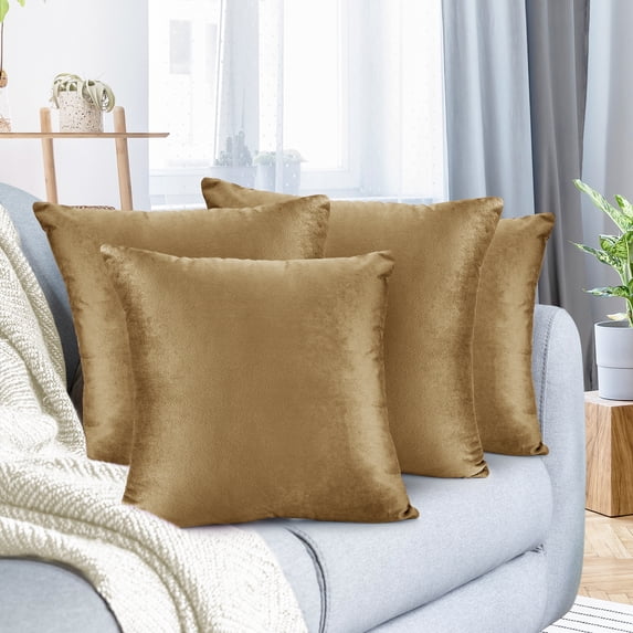 Nestl Velvet Throw Pillow Covers Solid Square Soft Decorative Pillow Cover for Sofa, 18" x 18", Mocha Brown, Pack of 4