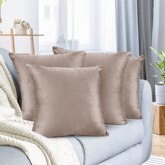 Nestl Velvet Throw Pillow Covers Solid Square Soft Decorative Pillow Cover for Sofa, 18" x 18", Taupe, Pack of 4