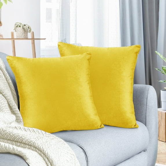 Nestl Velvet Throw Pillow Covers Solid Square Soft Decorative Pillow Cover for Sofa, 18" x 18", Yellow, Pack of 2