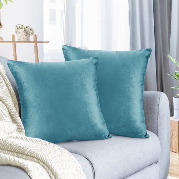 Nestl Velvet Throw Pillow Covers Solid Square Soft Decorative Pillow Cover for Sofa, 20" x 20", Beach Blue, Pack of 2