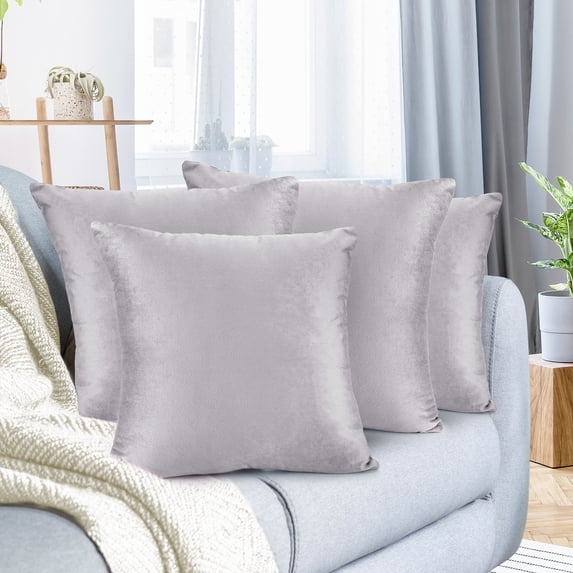 Nestl Velvet Throw Pillow Covers Solid Square Soft Decorative Pillow Cover for Sofa, 20" x 20", Gray Lavender, Pack of 4