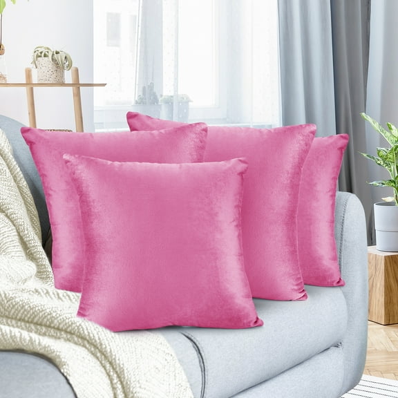 Nestl Velvet Throw Pillow Covers Solid Square Soft Decorative Pillow Cover for Sofa, 20" x 20", Light Pink, Pack of 4