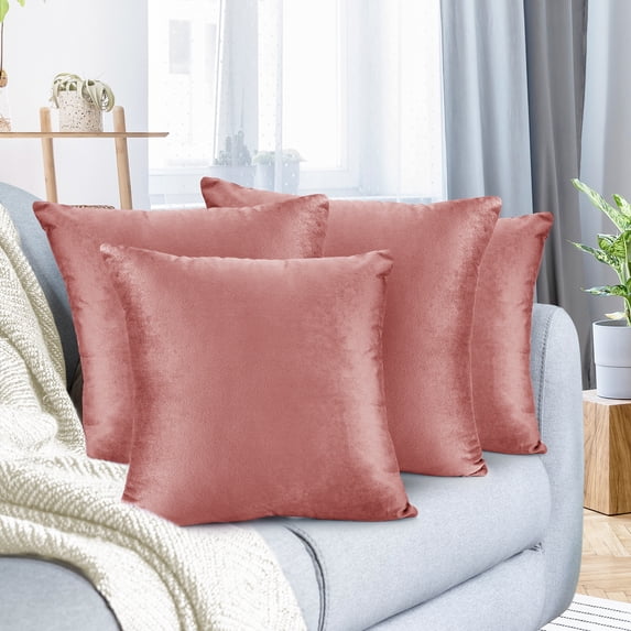 Nestl Velvet Throw Pillow Covers Solid Square Soft Decorative Pillow Cover for Sofa, 20" x 20", Misty Rose, Pack of 4