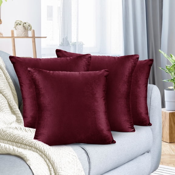 Nestl Velvet Throw Pillow Covers Solid Square Soft Decorative Pillow Cover for Sofa, 20" x 20", Red, Pack of 4
