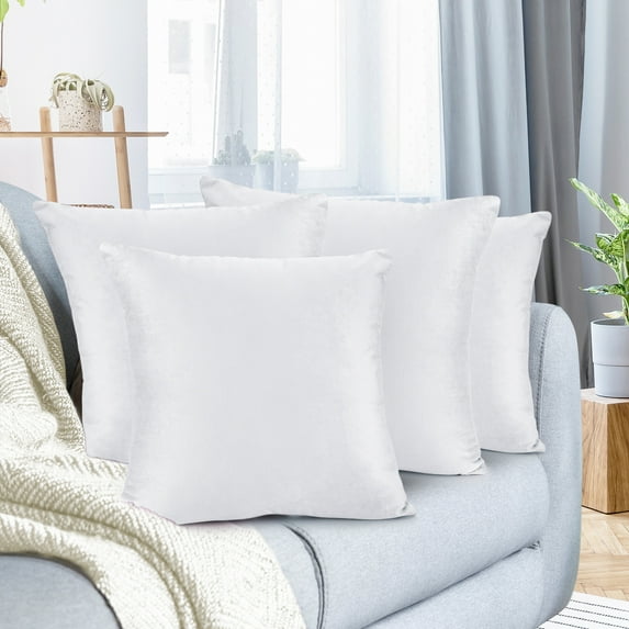 Nestl Velvet Throw Pillow Covers Solid Square Soft Decorative Pillow Cover for Sofa, 20" x 20", White, Pack of 4