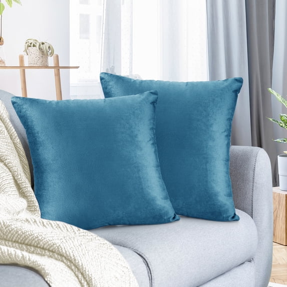 Nestl Velvet Throw Pillow Covers Solid Square Soft Decorative Pillow Cover for Sofa, 22" x 22", Blue Heaven, Pack of 2