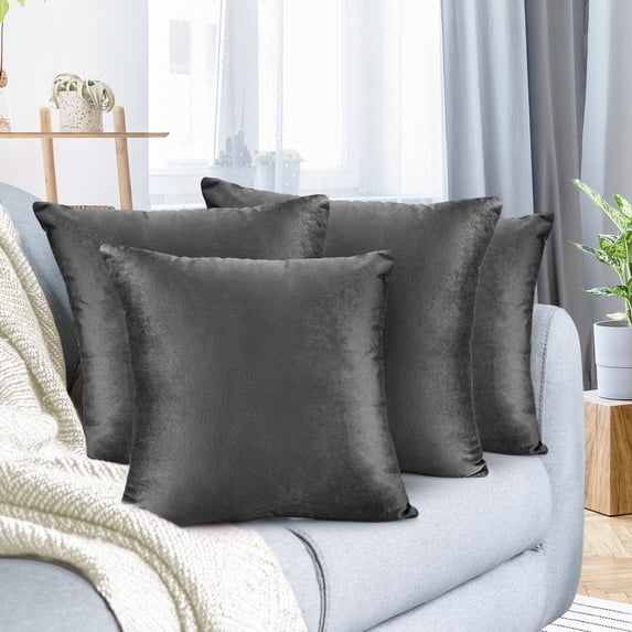Nestl Velvet Throw Pillow Covers Solid Square Soft Decorative Pillow Cover for Sofa, 22" x 22", Charcoal Gray, Pack of 4