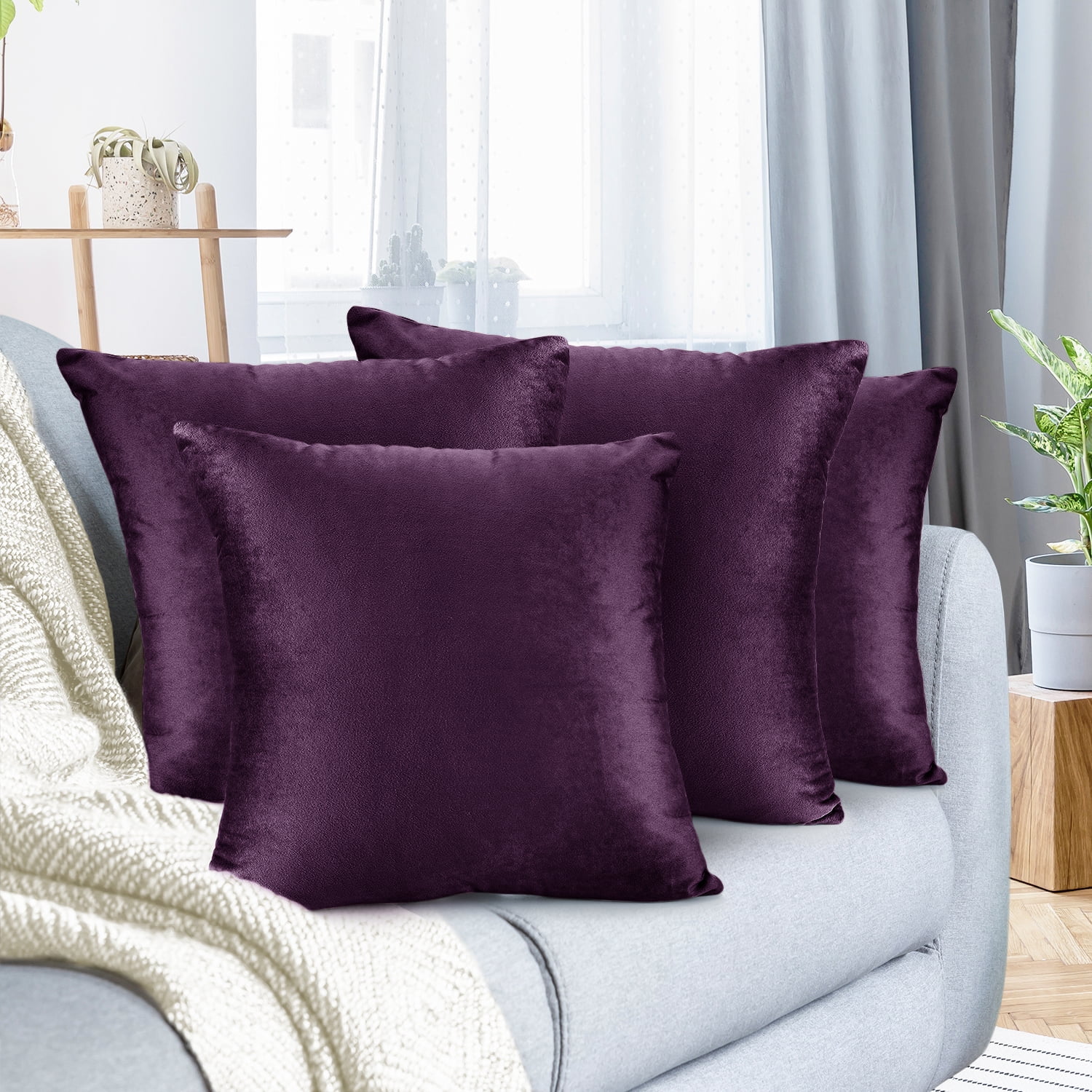 Nestl Velvet Throw Pillow Covers Solid Square Soft Decorative Pillow