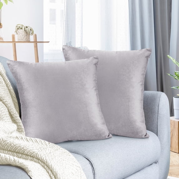 Nestl Velvet Throw Pillow Covers Solid Square Soft Decorative Pillow Cover for Sofa, 22" x 22", Gray Lavender, Pack of 2