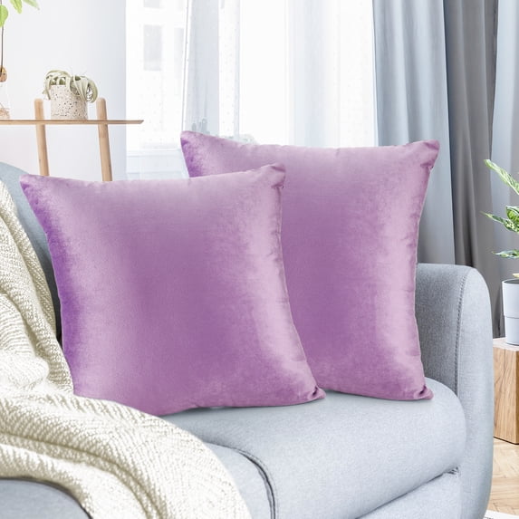 Nestl Velvet Throw Pillow Covers Solid Square Soft Decorative Pillow Cover for Sofa, 22" x 22", Lavender, Pack of 2