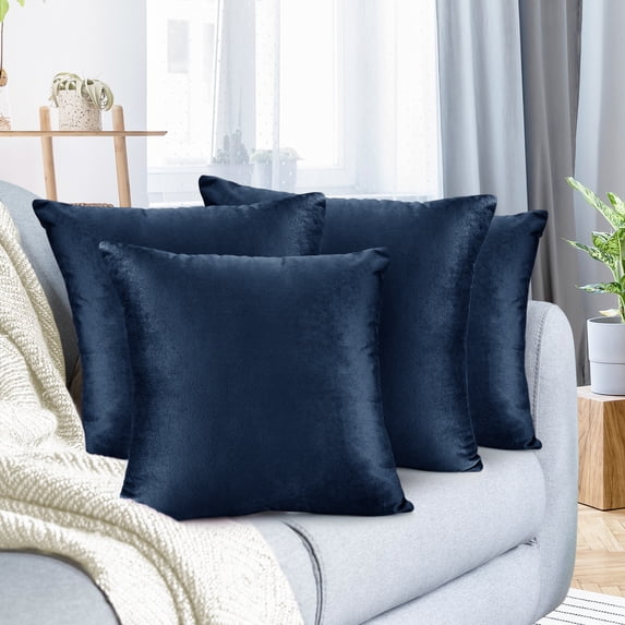 Nestl Velvet Throw Pillow Covers Solid Square Soft Decorative Pillow Cover for Sofa, 22" x 22", Navy Blue, Pack of 4