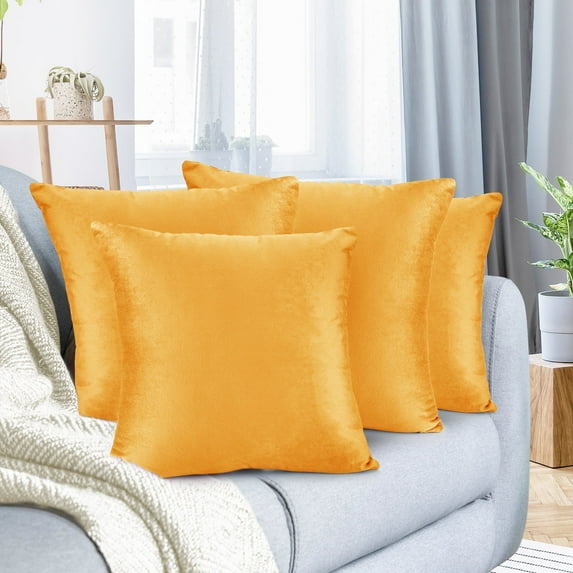 Nestl Velvet Throw Pillow Covers Solid Square Soft Decorative Pillow Cover for Sofa, 22" x 22", Orange, Pack of 4