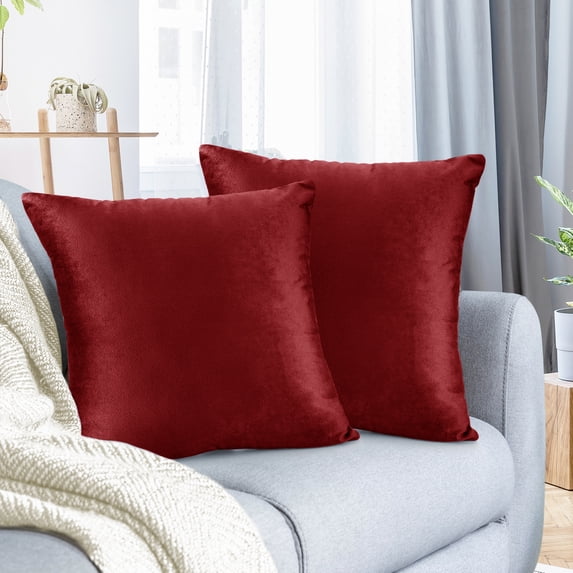 Nestl Velvet Throw Pillow Covers Solid Square Soft Decorative Pillow Cover for Sofa, 24" x 24", Cherry Red, Pack of 2