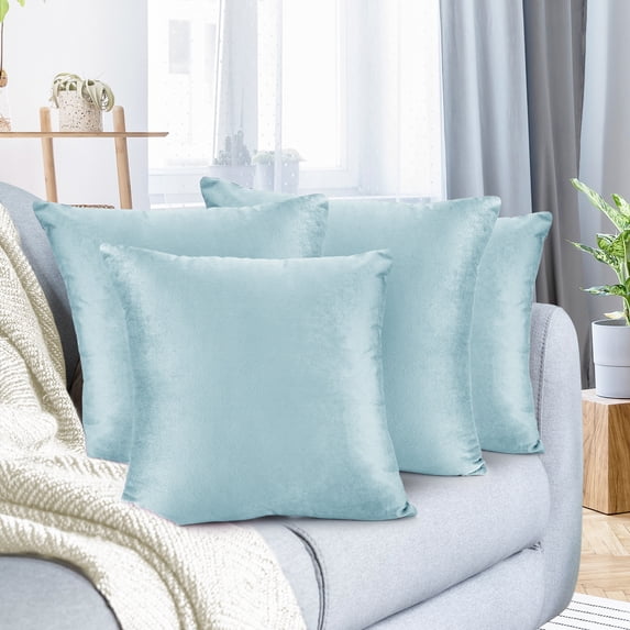 Nestl Velvet Throw Pillow Covers Solid Square Soft Decorative Pillow Cover for Sofa, 26" x 26", Aqua, Pack of 4