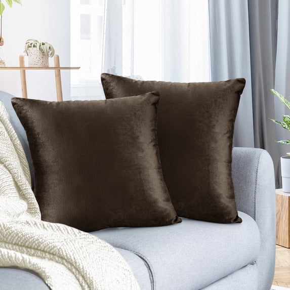 Nestl Velvet Throw Pillow Covers Solid Square Soft Decorative Pillow Cover for Sofa, 26" x 26", Chocolate Brown, Pack of 2