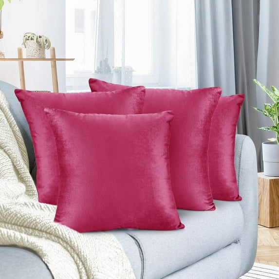Nestl Velvet Throw Pillow Covers Solid Square Soft Decorative Pillow Cover for Sofa, 26" x 26", Hot Pink, Pack of 4