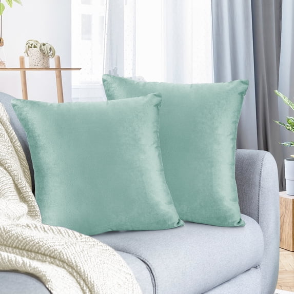 Nestl Velvet Throw Pillow Covers Solid Square Soft Decorative Pillow Cover for Sofa, 26" x 26", Mint, Pack of 2