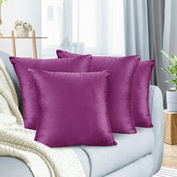 Nestl Velvet Throw Pillow Covers Solid Square Soft Decorative Pillow Cover for Sofa, 26" x 26", Orchide Purple, Pack of 4
