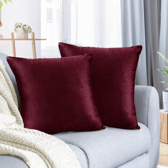 Nestl Velvet Throw Pillow Covers Solid Square Soft Decorative Pillow Cover for Sofa, 26" x 26", Red, Pack of 2