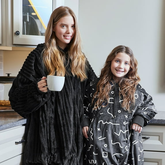 Nestl Warm Oversized Unisex Wearable Blanket Hoodie - Reversible Cozy Snuggle Hoodie Blanket - Giant Sweater Blanket Hoodie Kids - Black/Scribble