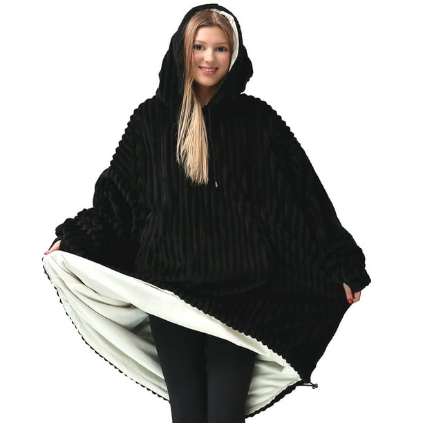 Nestl Wearable Blanket Hoodie Oversized Hooded Blanket One Size Fits All Reversible Plush Microfiber Black Ivory Walmart Business Supplies