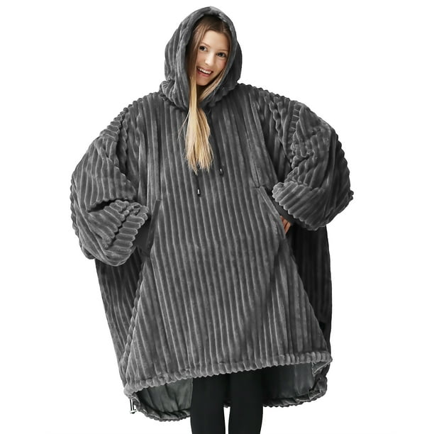 Nestl Wearable Blanket Hoodie Oversized Hooded Blanket One Size Fits All Reversible Plush Microfiber Gray