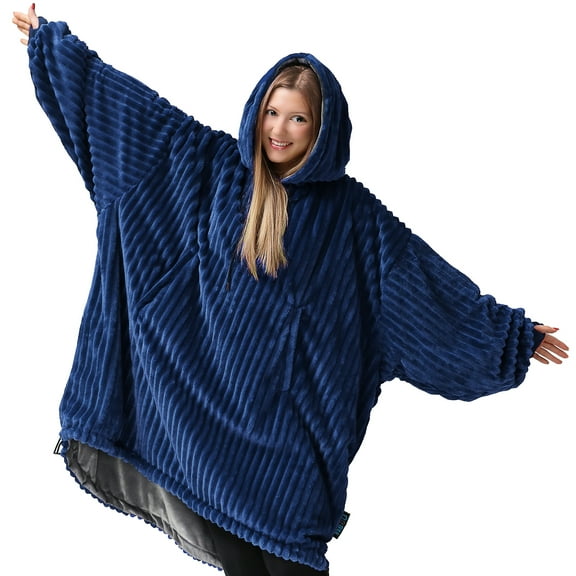 Nestl Wearable Blanket Hoodie, Oversized Hooded Blanket One Size Fits All, Reversible Plush Microfiber, Navy/Grey