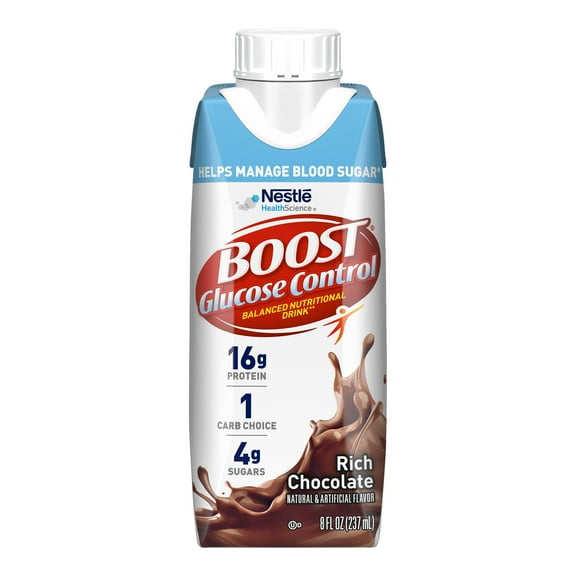 Boost Glucose Control Balanced Nutritional Drink Rich Chocolate, 8 ounce Carton, 24 Count