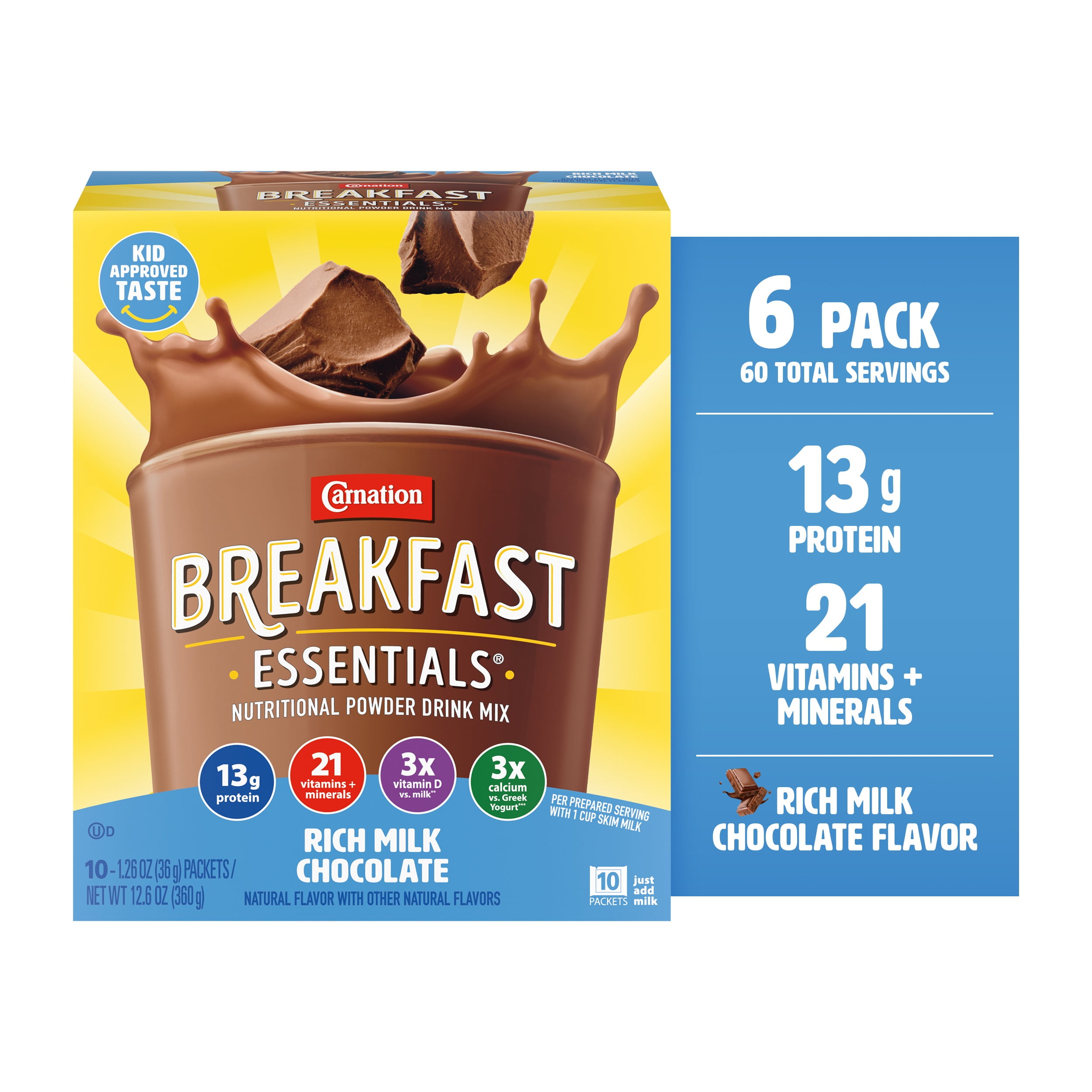 (6 pack) Carnation Breakfast Essentials Powder Protein Nutritional Shake Drink Mix Packets, Rich Milk Chocolate Breakfast Shake, 10 Count