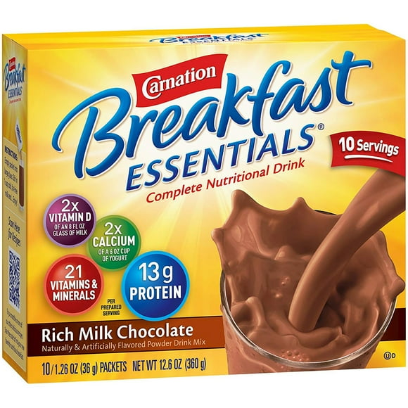 (6 pack) Carnation Breakfast Essentials Powder Protein Nutritional Shake Drink Mix Packets, Rich Milk Chocolate Breakfast Shake, 10 Count
