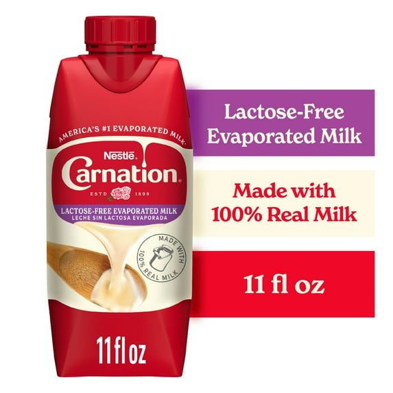 Nestle Carnation Lactose-Free Evaporated Milk for Valentine's Day Treats and Baking, 11 fl oz Carton