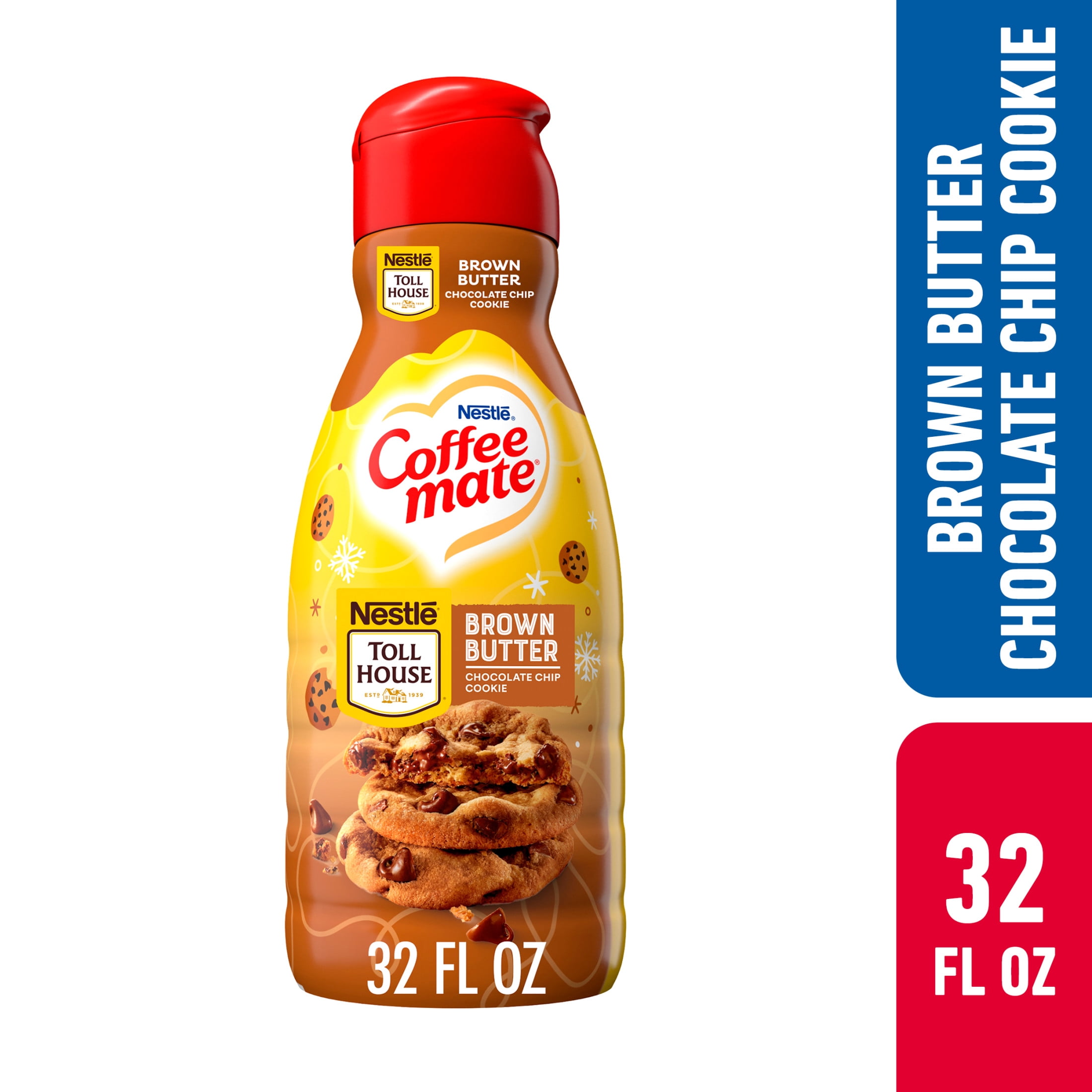 Nestle Coffee Mate Non Dairy Brown Butter Chocolate Chip Cookie Liquid Coffee Creamer, 32 fl oz Bottle