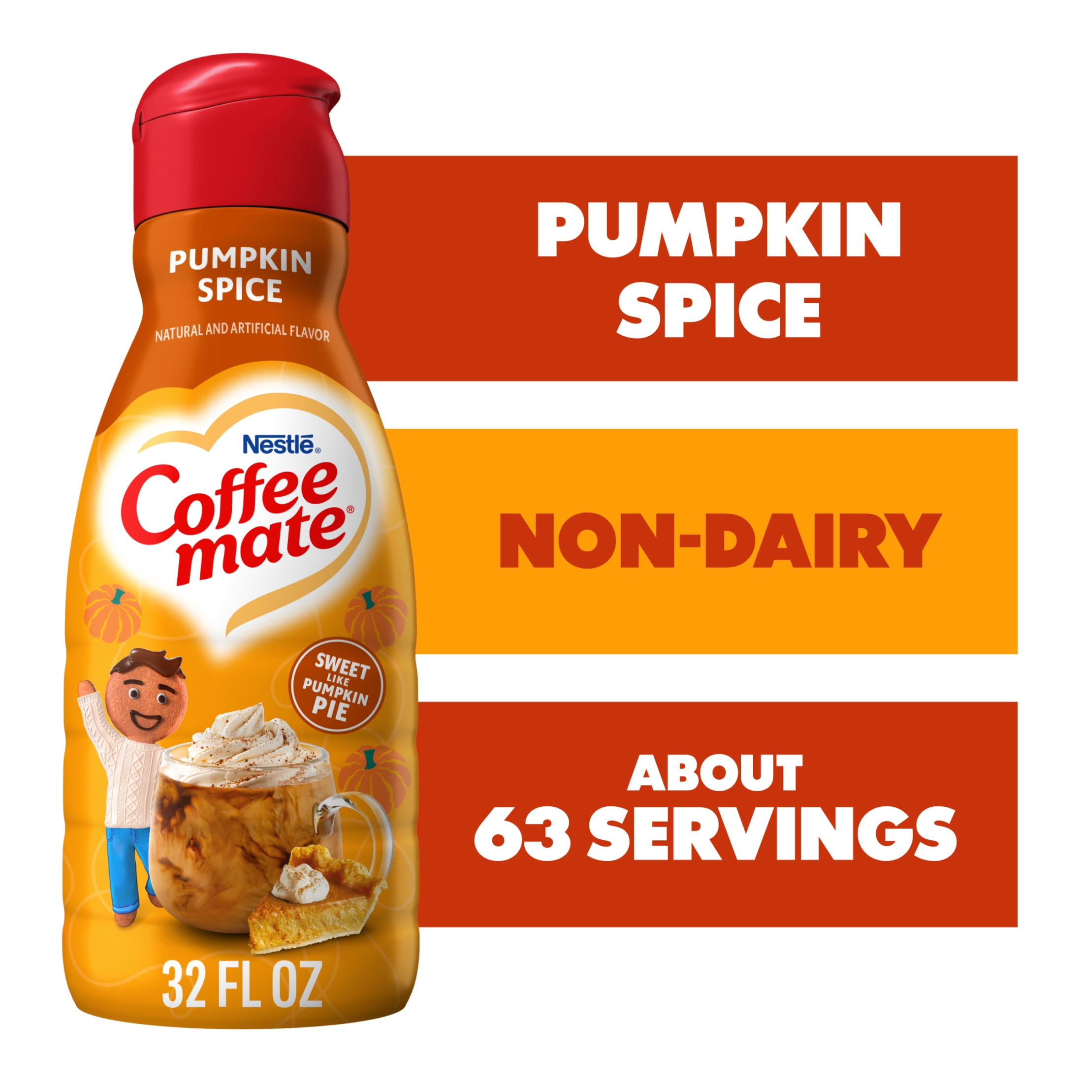 Nestle Coffee Mate Non Dairy Pumpkin Spice Liquid Coffee Creamer, 32 fl oz Bottle