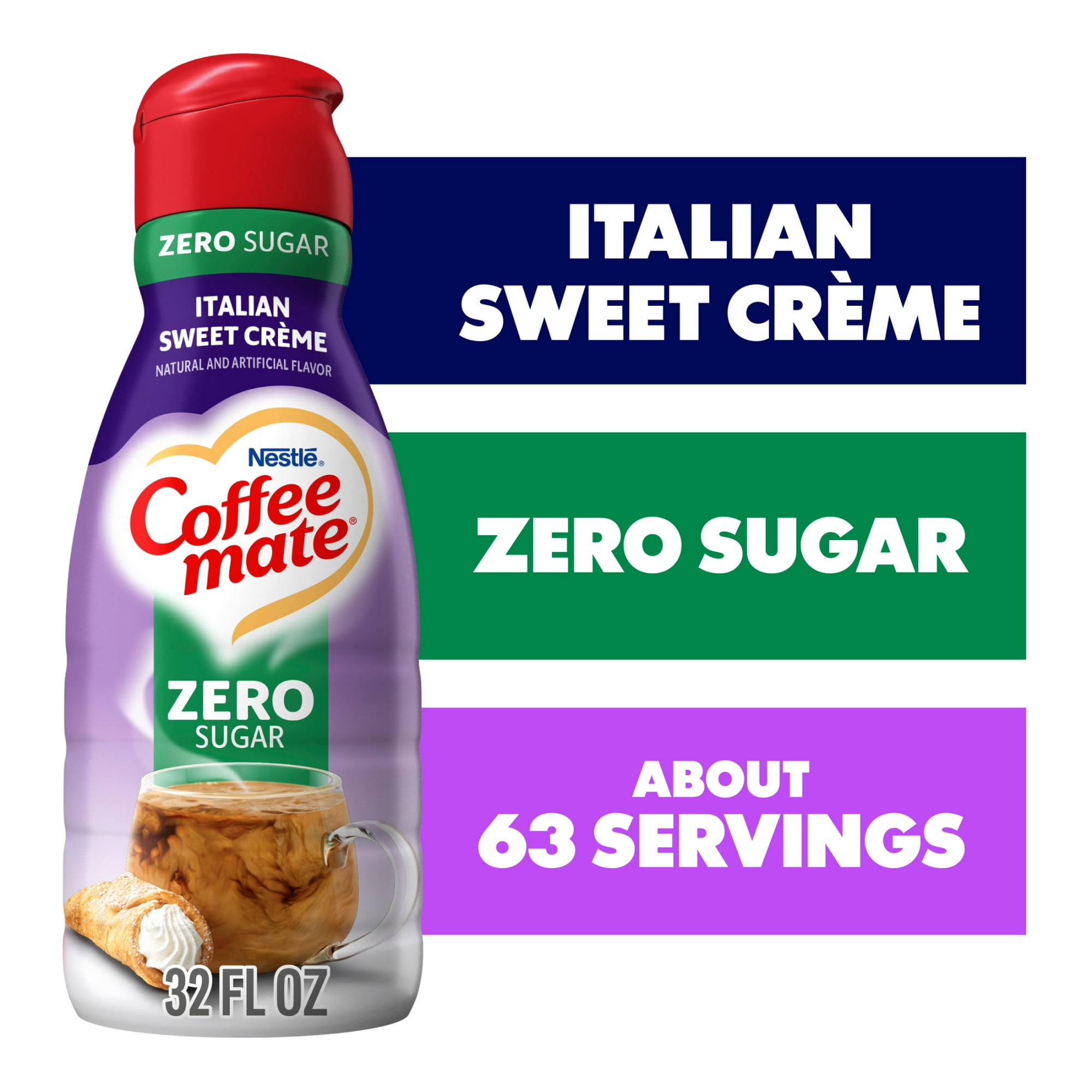 Nestle Coffee Mate Non Dairy Zero Sugar Italian Sweet Creme Liquid Coffee Creamer Sugar Free, 32 fl oz Bottle