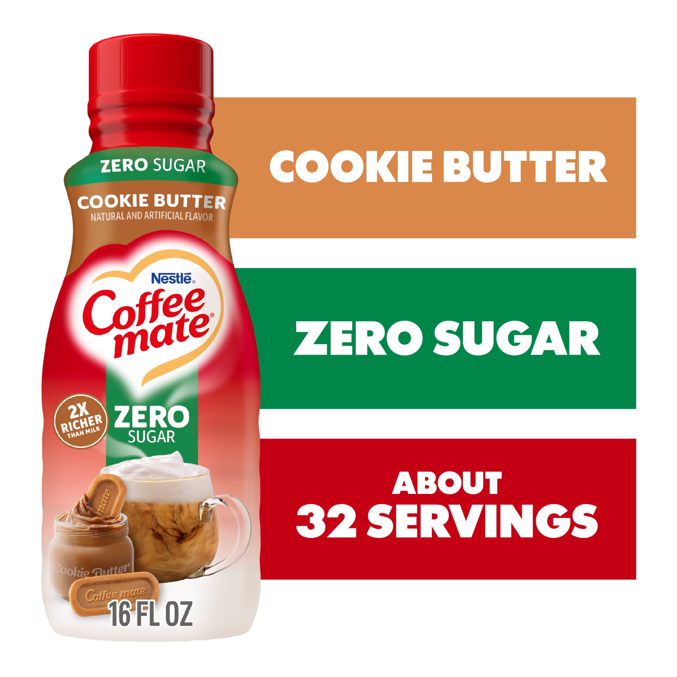 Nestle Coffee Mate Zero Sugar Cookie Butter Liquid Coffee Creamer, 16 fl oz