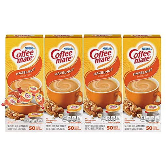 Nestle Coffee mate Coffee Creamer, Hazelnut, Liquid Creamer Singles, Non Dairy, No Refrigeration, Box of 50 Singles (Pack of 4)