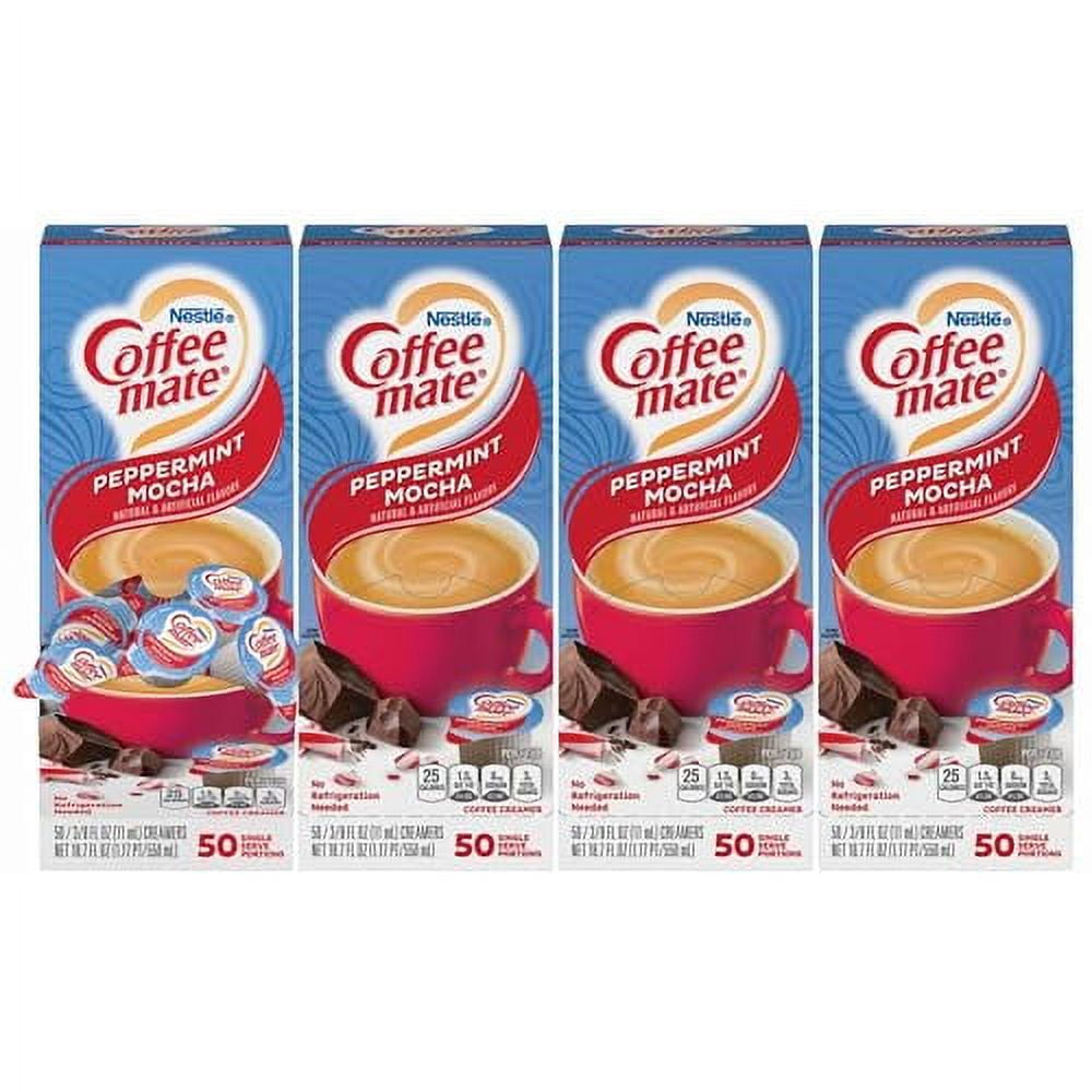 Nestle Coffee mate Coffee .. Creamer, Peppermint Mocha, Liquid .. Creamer Singles, Non Dairy, .. No Refrigeration, Box of .. 50 Singles (Pack of .. 4)