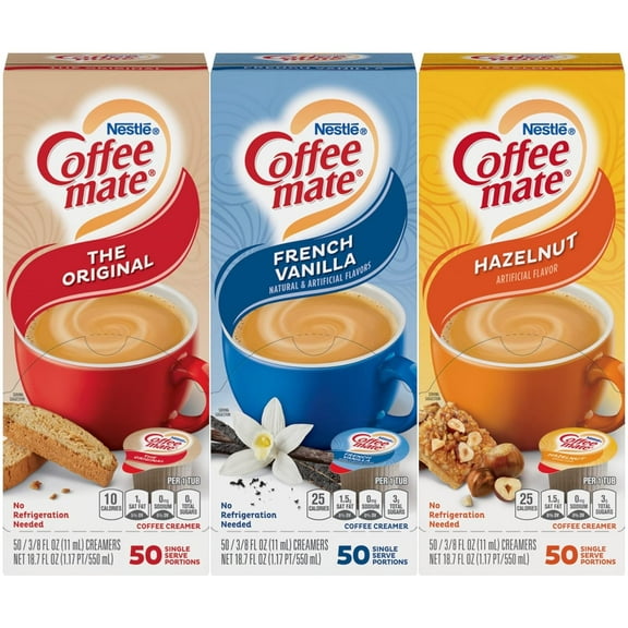 Nestle Coffee mate Creamer Singles Variety Pack, Original, French Vanilla, Hazelnut, Non Dairy, No Refrigeration, 150 Count (Pack of 3)