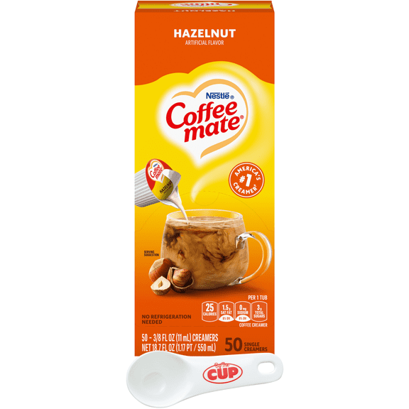 Nestle Coffee mate Liquid Coffee Creamer Singles, Hazelnut, 50 Ct Box with By The Cup Coffee Scoop