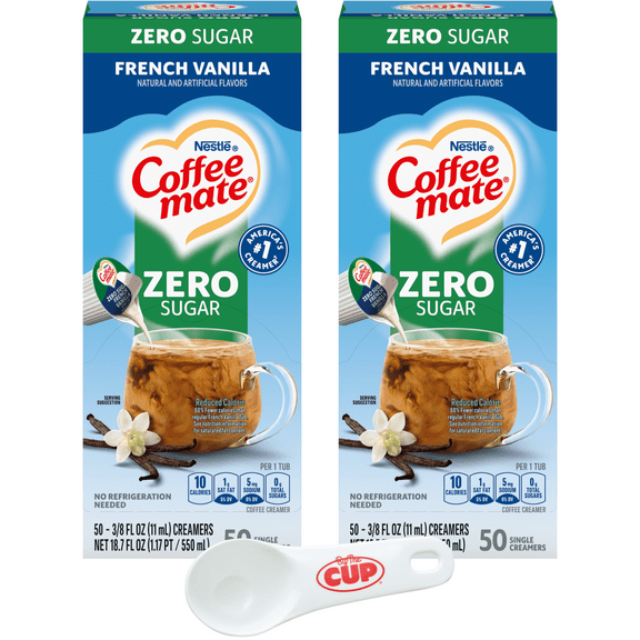 Nestle Coffee mate Liquid Creamer, Zero Sugar French Vanilla, 50 Ct (Pack of 2) with Coffee Scoop