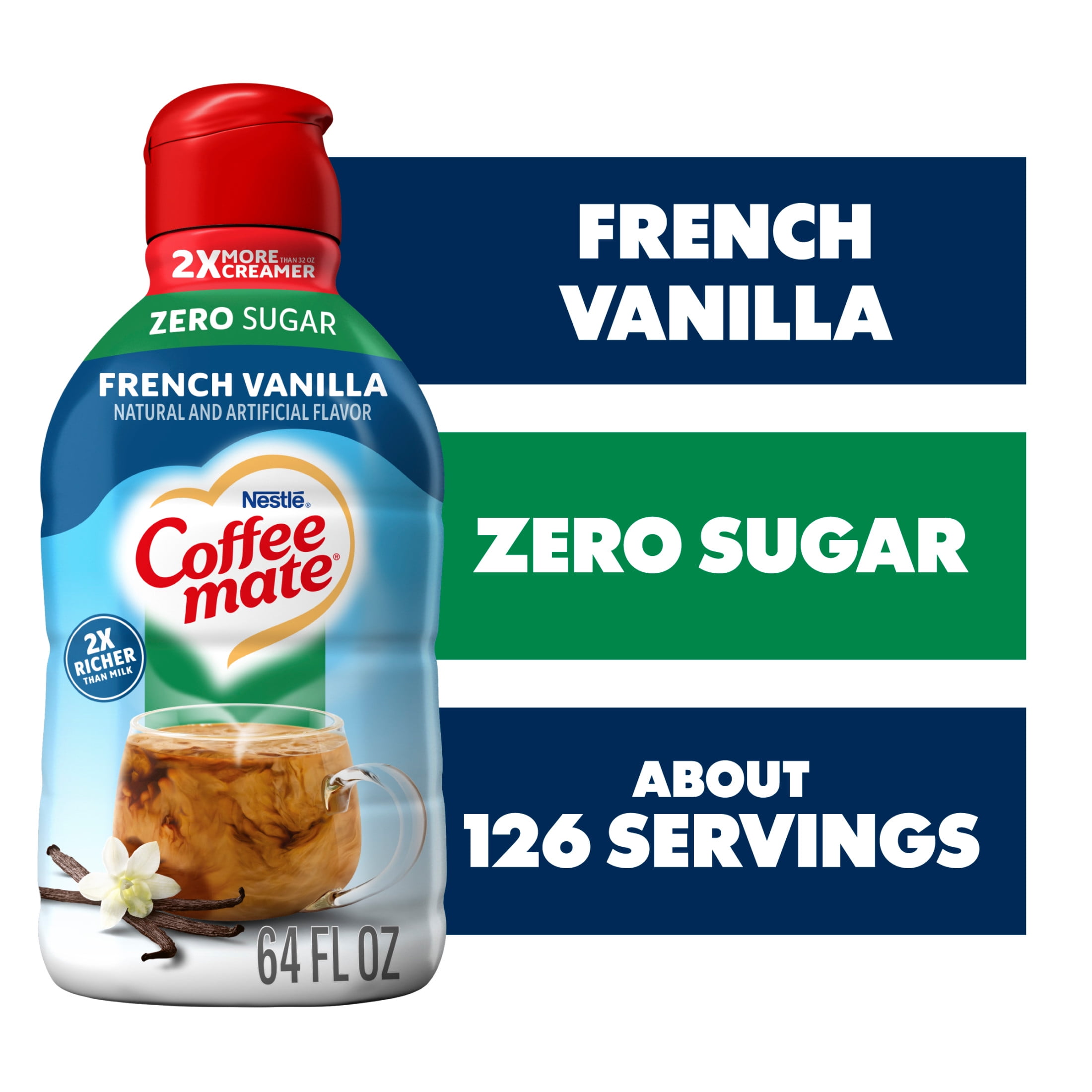 Coffee mate French Vanilla Flavored Coffee Creamer, Zero Sugar, Gluten-Free, 126 Servings 64 fl oz