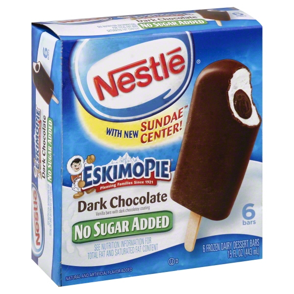 Nestle Eskimo Pie Dark Chocolate No Sugar Added Frozen Dairy Dessert Bars, 6 ct