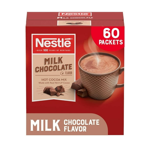 Nestle Hot Chocolate Packets, Milk Chocolate Flavor Hot Cocoa Mix, Made with Real Cocoa, Bulk Pack, 0.71 oz Packet (60 Count)