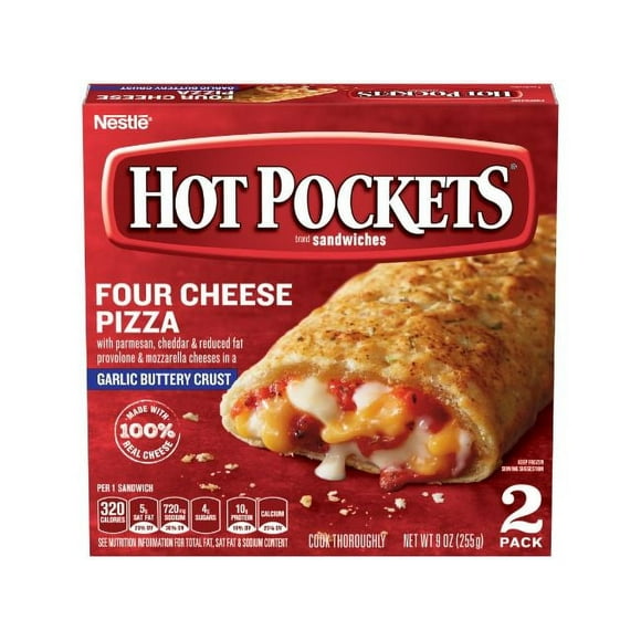 Nestle Hot Pockets Four Cheese Pizza Stuffed Sandwich, 9 Ounce -- 8 per case.