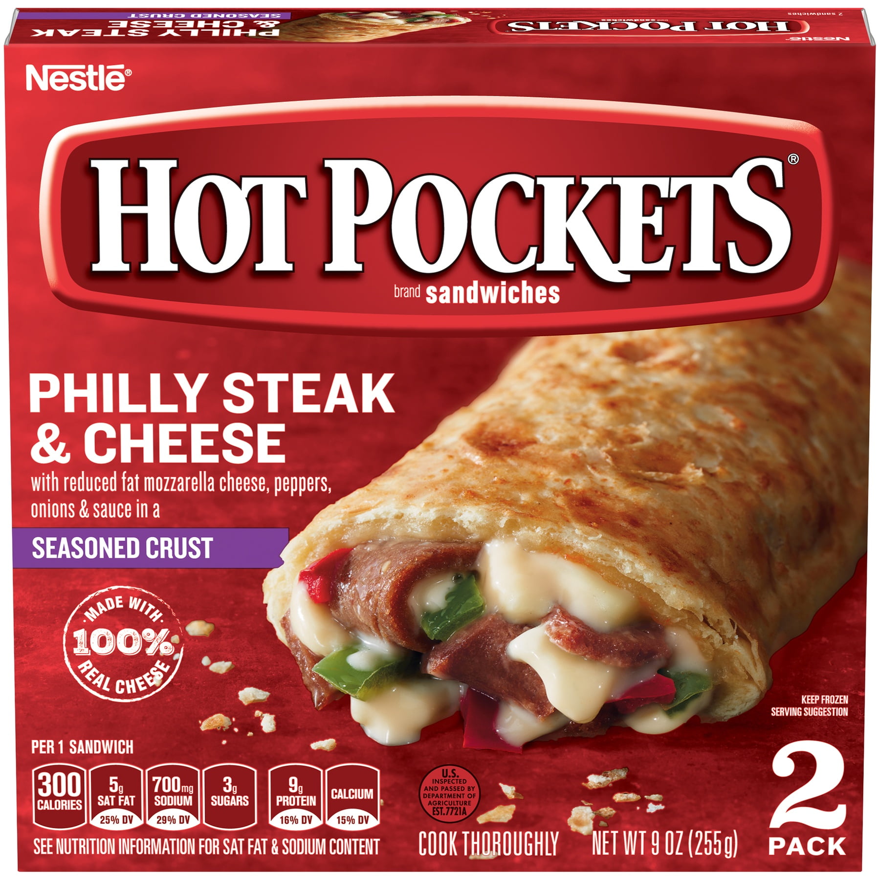 Nestle Hot Pockets Philly Steak and Cheese Stuffed Sandwich, 9 Ounce -- 8 per case.